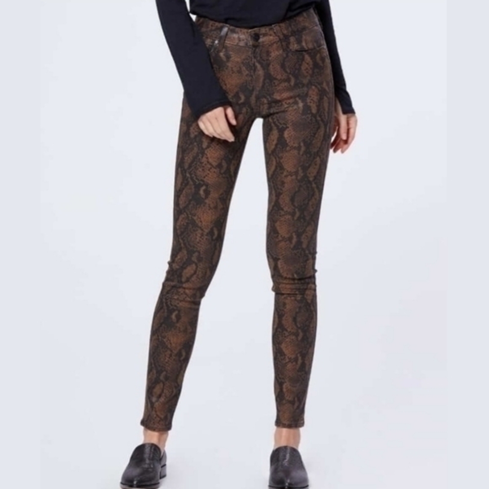 PAIGE Hoxton Ultra Skinny Snake Print Jeans in Coated Stretch‎ Denim